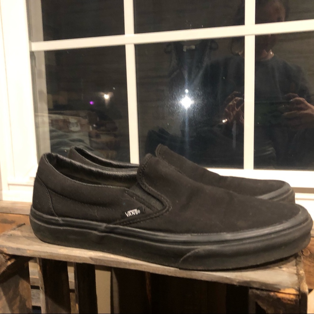 All black vans slip ons! Lightly worn. Good cond.